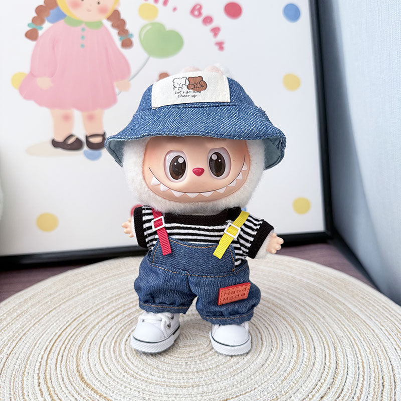 The first, second and third generation keychain Labubu clothes pendant Labubu baby clothes colored denim strap set is cute.