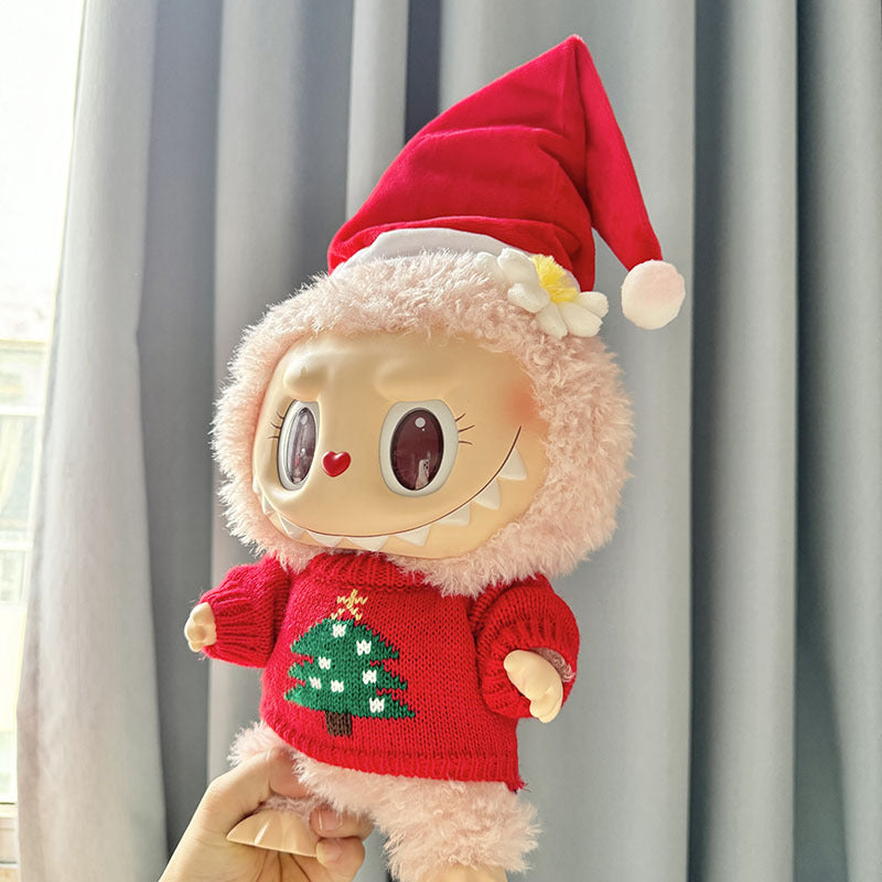 38Cm Labubu plush doll dress for Labubu doll MOKOKO sweetheart Christmas tree sweater set