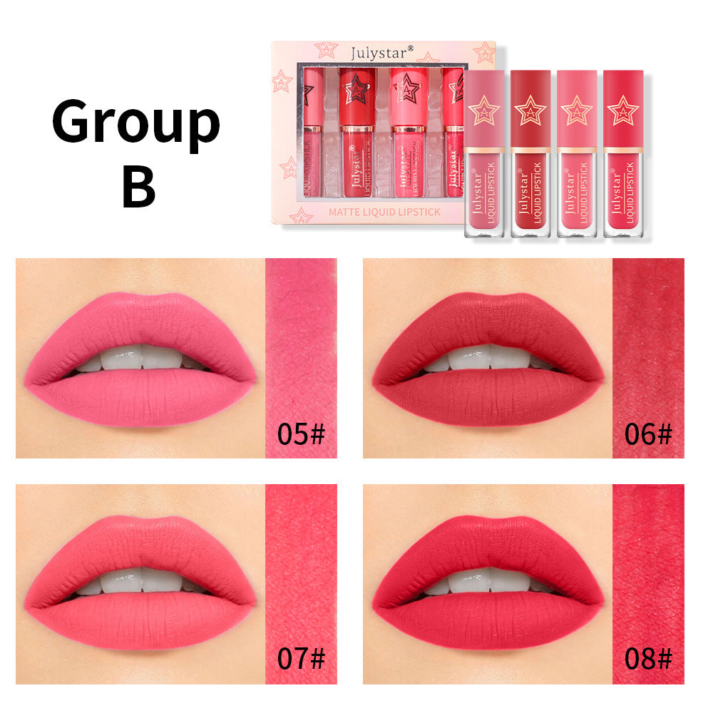 European and American makeup matte non-fading non-stick cup lip glaze kit natural three-dimensional hydrating and long-lasting lipstick set