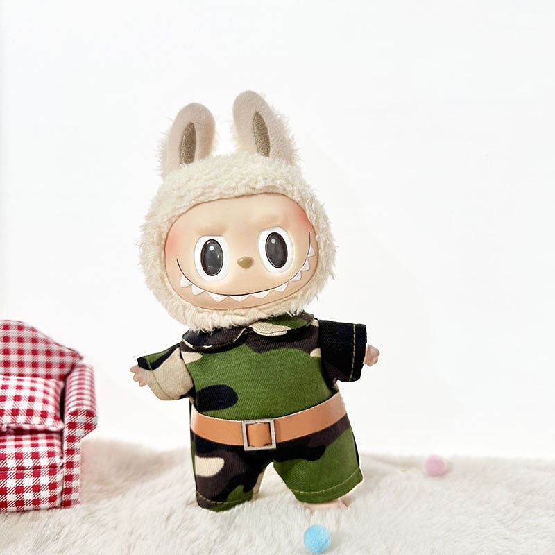 38Cm Labubu plush doll clothes for Labubu doll baby clothes sweetheart cool camouflage suit cute