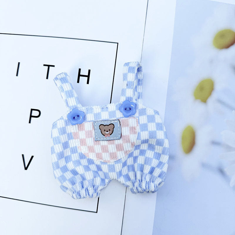 First and second generation keychain Labubu clothes pendant Labubu baby clothes cat hat + plaid overalls cute