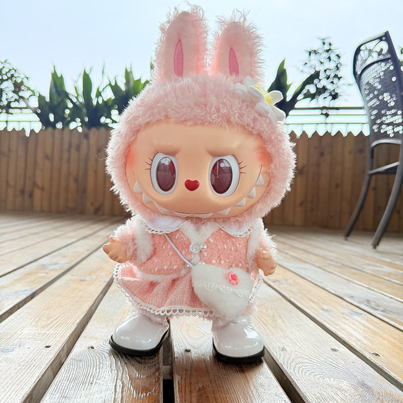 38Cm Labubu plush doll dress for Labubu doll MOKOKO sweetheart pearl cream dress