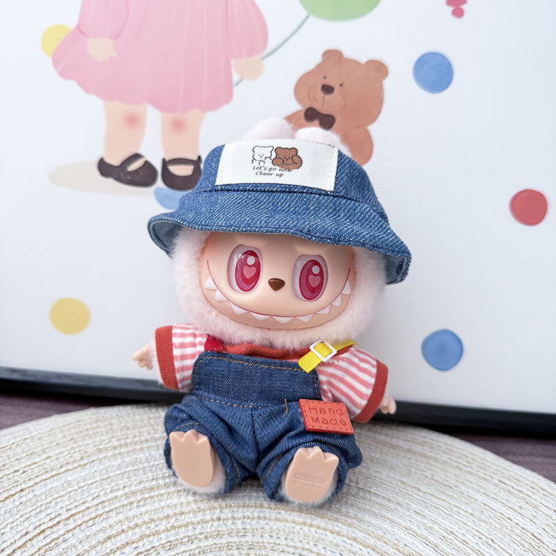 The first, second and third generation keychain Labubu clothes pendant Labubu baby clothes colored denim strap set is cute.