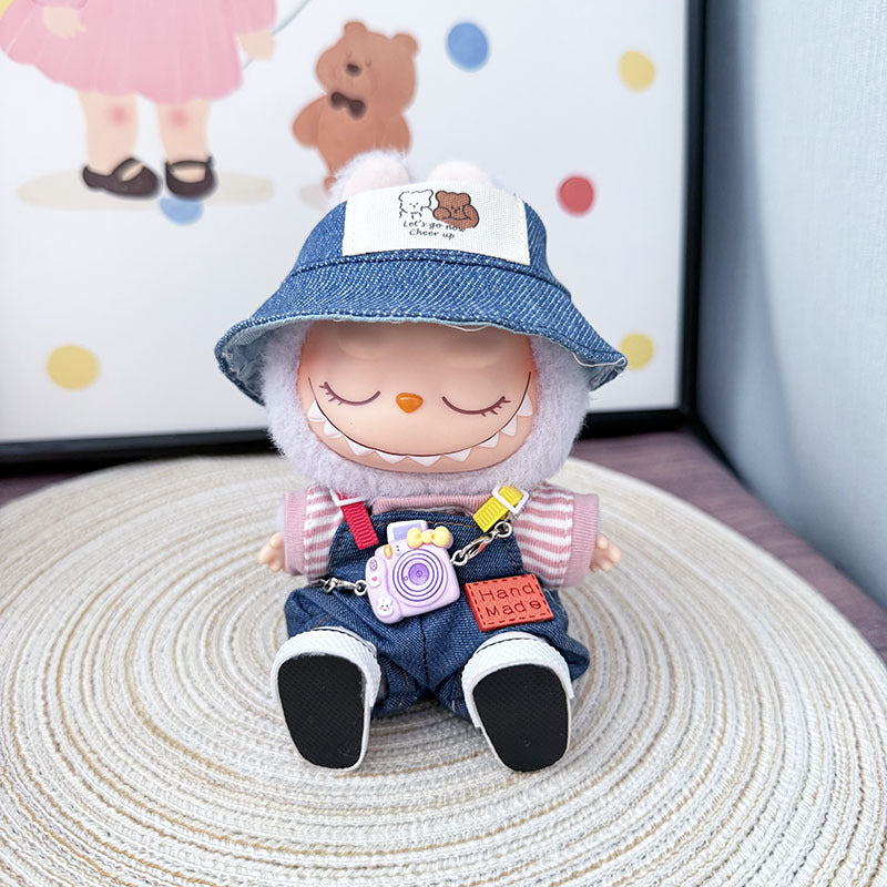 The first, second and third generation keychain Labubu clothes pendant Labubu baby clothes colored denim strap set is cute.