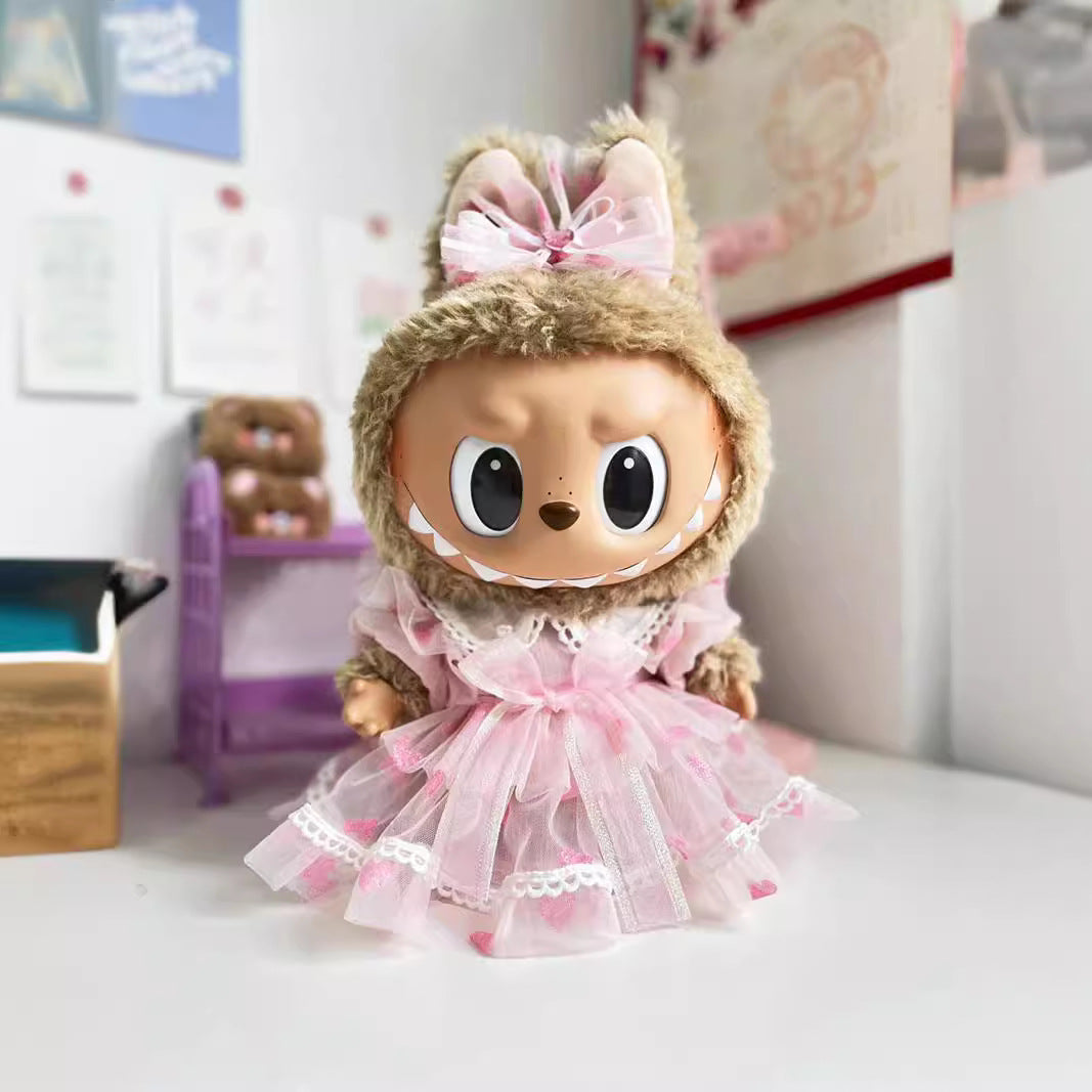 38Cm rabub vinyl plush doll dress for pink yarn love dress set labubu doll clothes cute