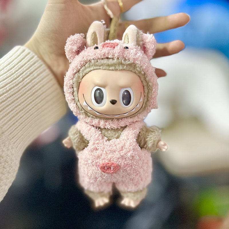17Cm blind box Labubu cloth for pure handmade series little dinosaur onesie set labubu pendant Christmas outfit