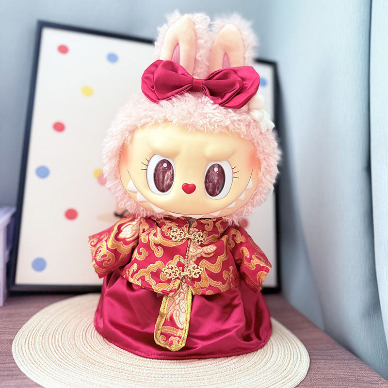 38Cm Labubu plush doll dress for Labubu doll MOKOKO auspicious cloud bride and groom suit