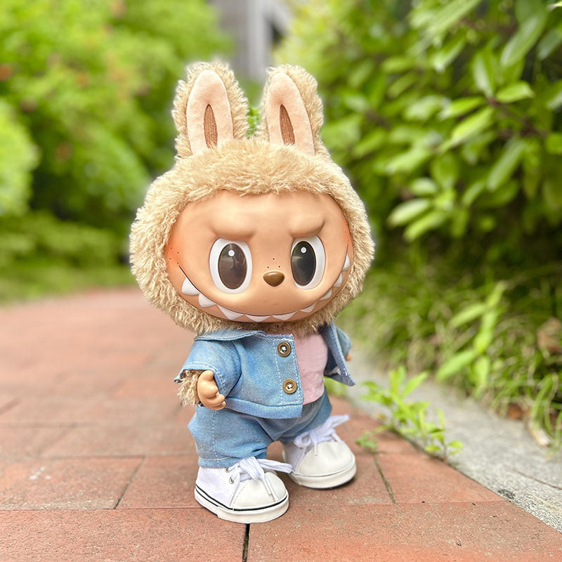 38Cm Labubu vinyl plush doll clothes for Labubu doll clothes double button denim shirt set cute