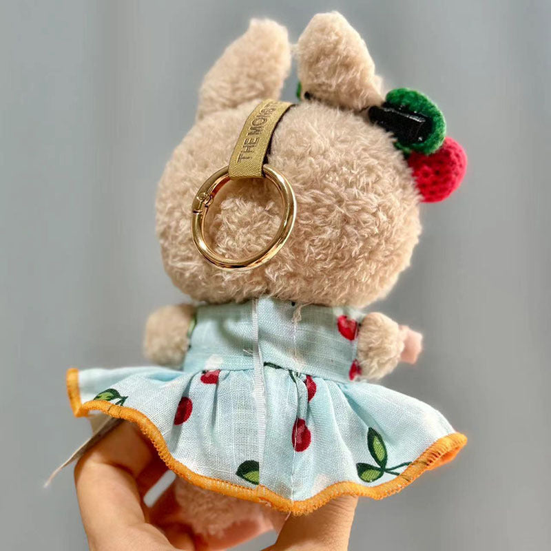 17Cm rabub wearing pendant labubu keychain baby clothes 10cm cotton doll clothes line ball cherry skirt