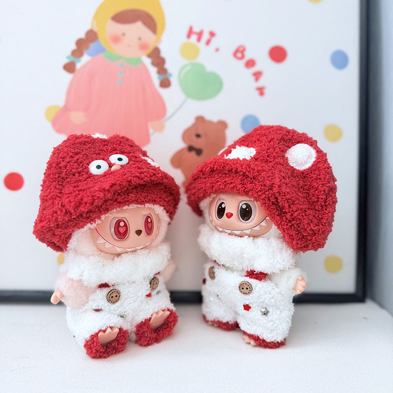 The first, second and third generation keychain Labubu clothes pendant Labubu baby clothes big eyes mushroom overalls cute