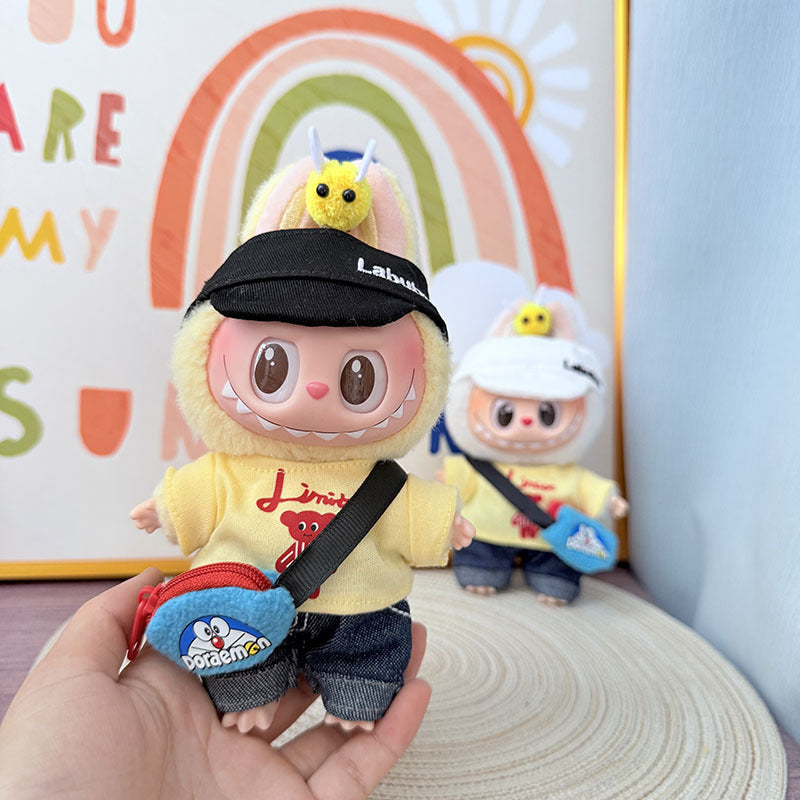 The first, second and third generation Labubu clothes pendant Labubu sitting party baby clothes bee robot cat suit is cute and cute