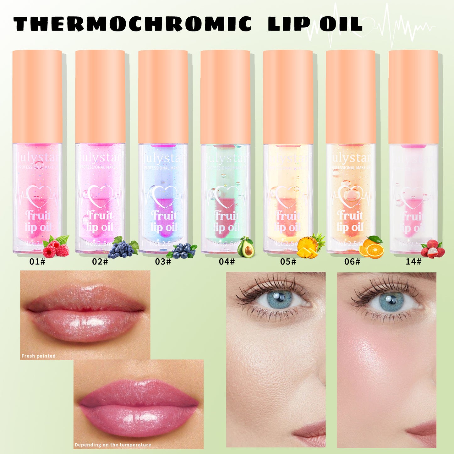 Julystar 20 Color Fruit Lip Glaze Water Light Transparent Moisturizing Moisturizing Temperature Variable Pearlescent Lip Oil