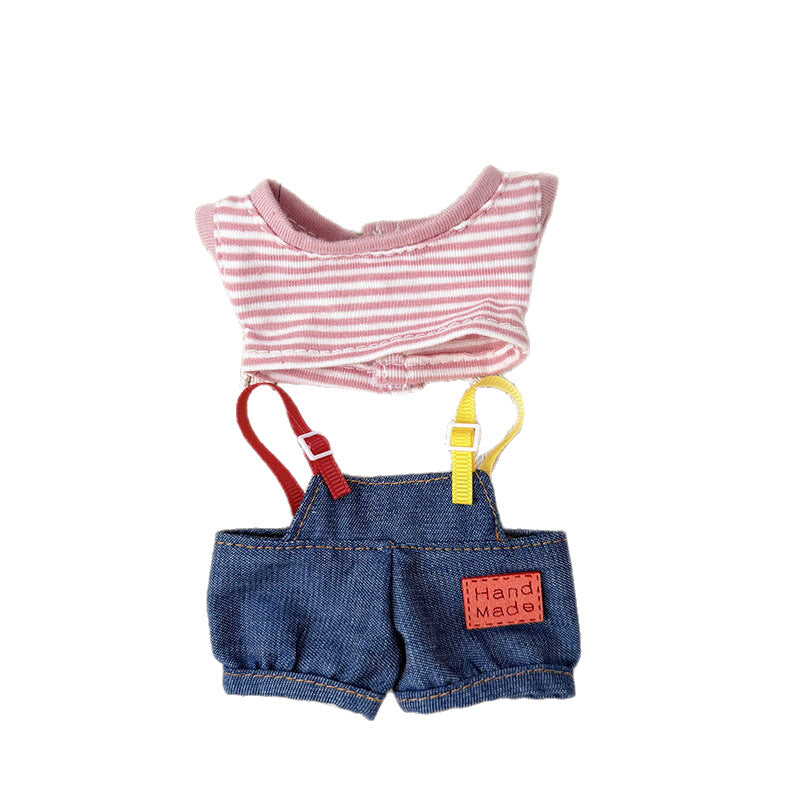 The first, second and third generation keychain Labubu clothes pendant Labubu baby clothes colored denim strap set is cute.