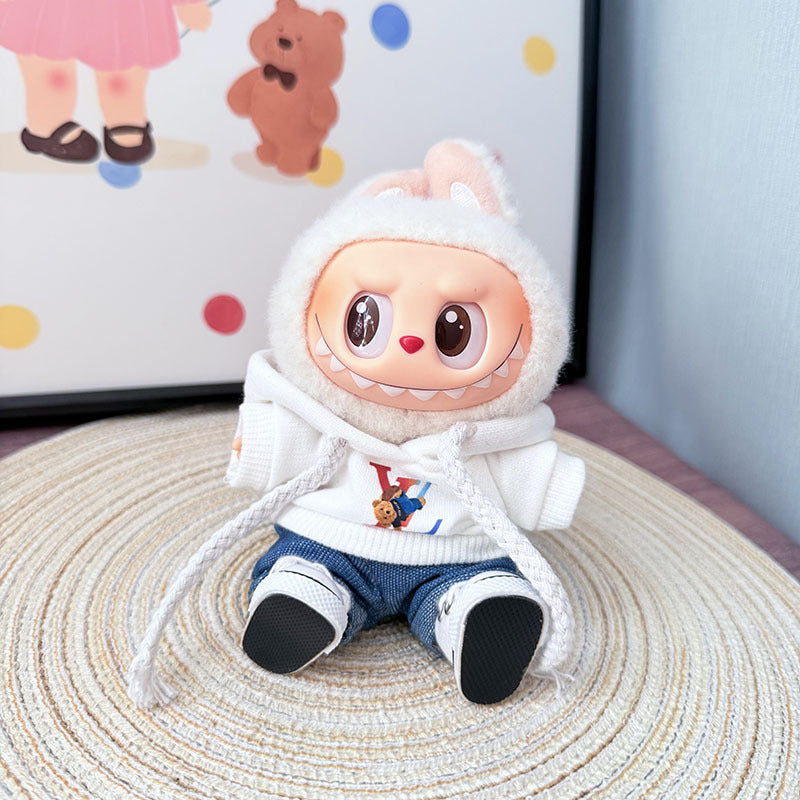The first, second and third generation keychain Labubu clothes pendant Labubu baby clothes trendy hooded sweater set is cute.