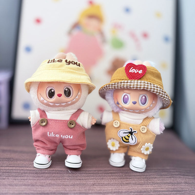 The first, second and third generation keychain Labubu clothes pendant Labubu baby clothes summer watermelon overalls set is cute