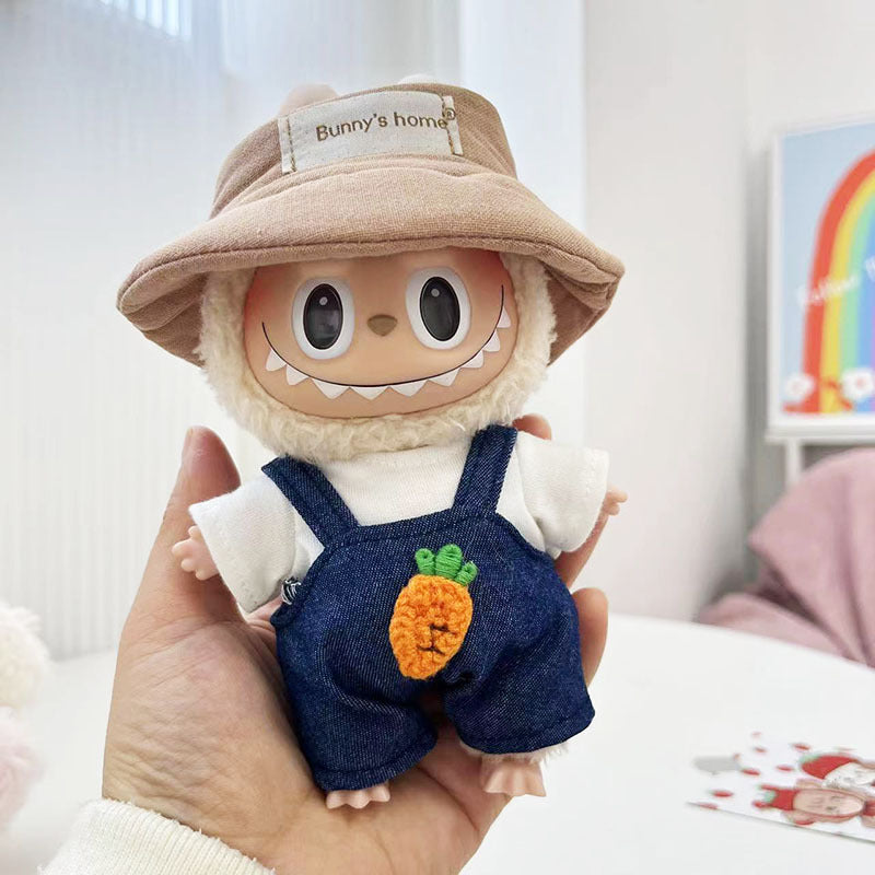 17Cm blind box rabub for small blue-gray rhombus grid sweater set labubu pendant clothes are cute and cute