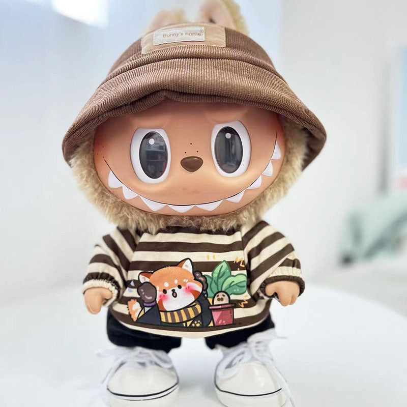 38Cm Labubu vinyl plush doll clothes for Labubu doll clothes striped animal shirt set cute