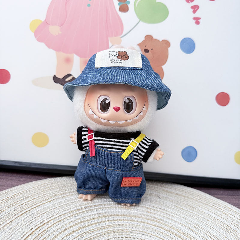 The first, second and third generation keychain Labubu clothes pendant Labubu baby clothes colored denim strap set is cute.