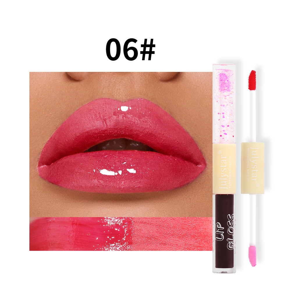 European and American makeup double-head pearlescent water gloss lip glaze natural and long-lasting non-stick cup Dudu lip gloss