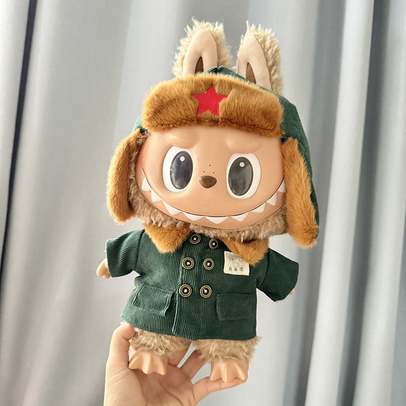 38Cm Labubu plush doll clothes Labubu doll MOKOKO Lei Feng coat rabbit ear strap skirt set