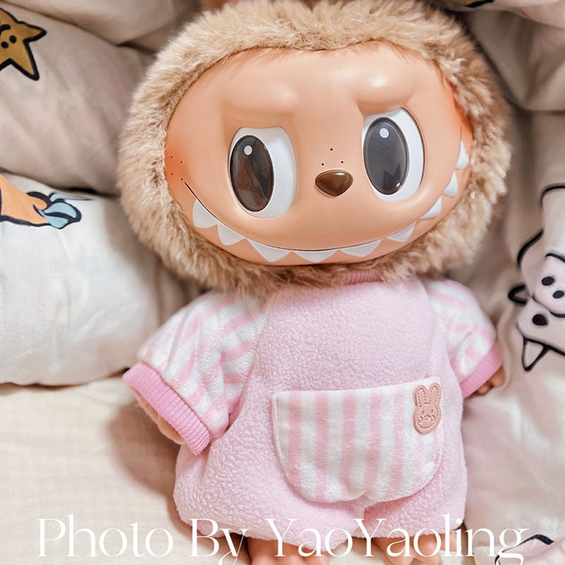 38Cm Labubu vinyl plush doll clothes for Labubu doll clothes striped animal shirt set cute