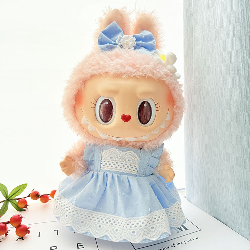 38Cm Labubu plush doll dress for Labubu doll dress MOKOKO sweetheart pink and blue lace skirt