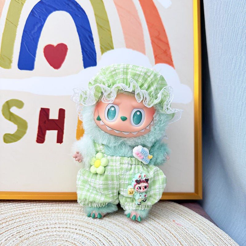 The first, second and third generation keychain Labubu clothes pendant Labubu baby clothes trendy sweater overalls set is cute.