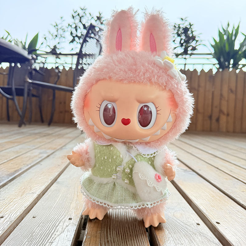 38Cm Labubu plush doll dress for Labubu doll MOKOKO sweetheart pearl cream dress