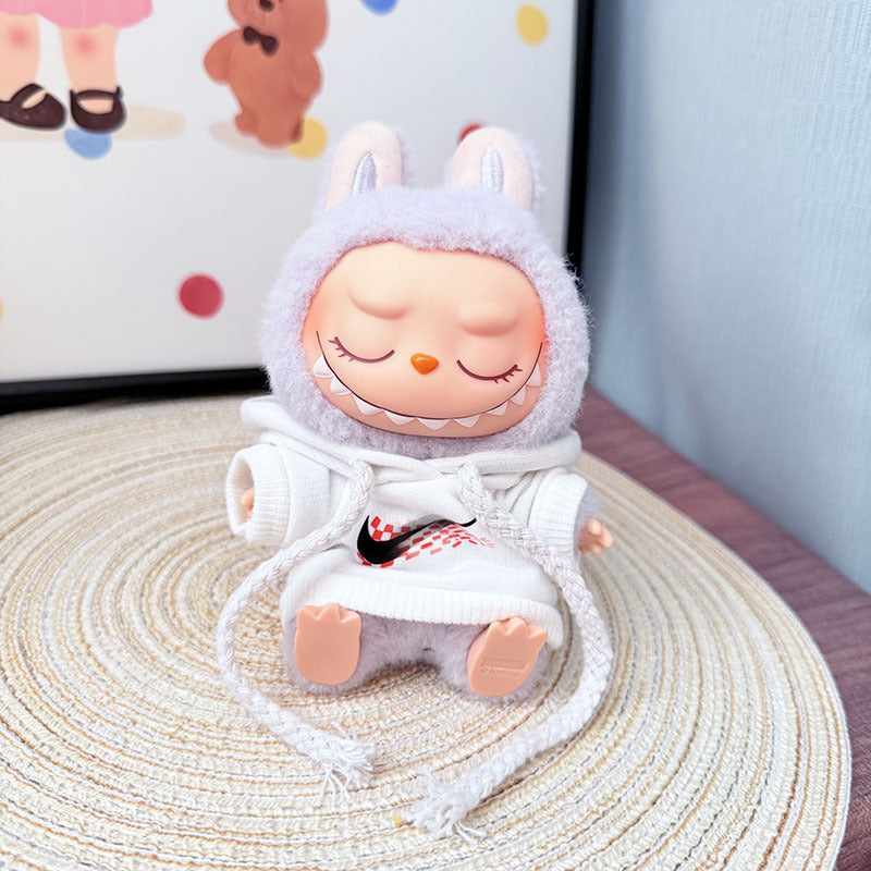 The first, second and third generation keychain Labubu clothes pendant Labubu baby clothes trendy sweater overalls set is cute.