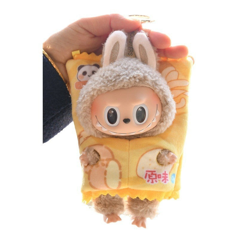 15Cm pendant labubu blind box macaron rabub potato chips outer bag keychain doll clothes