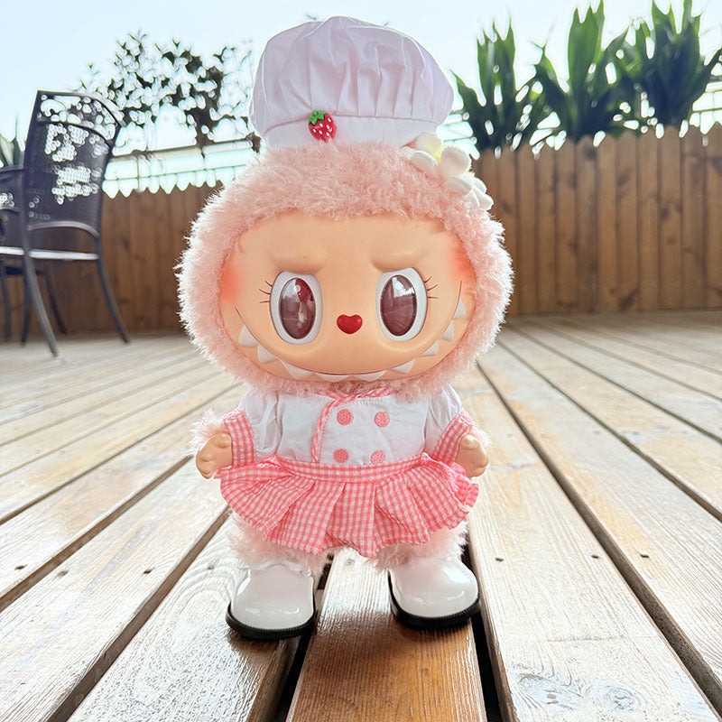 38Cm Labubu plush doll clothes for Labubu doll MOKOKO sweetheart strawberry chef outfit cute