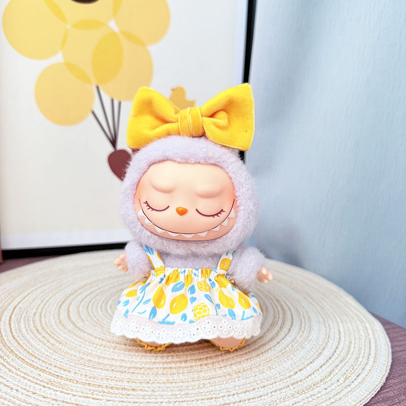 First, second and third generation Labubu clothes pendant Labubu sitting party baby clothes summer suspender skirt pink childhood clothes