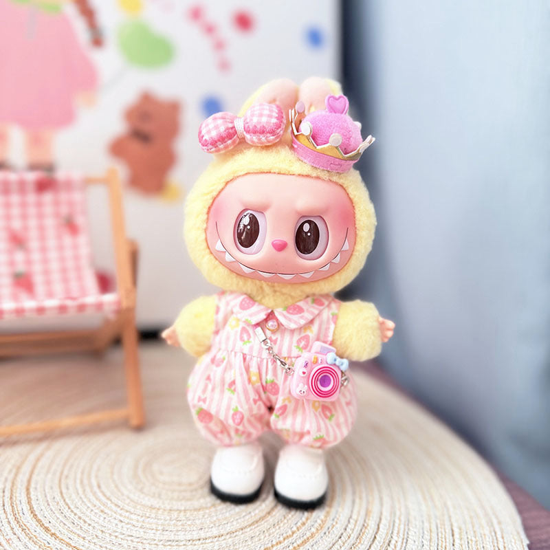 The first, second and third generation keychain Labubu clothes pendant Labubu baby clothes strawberry paradise jumpsuit set is cute