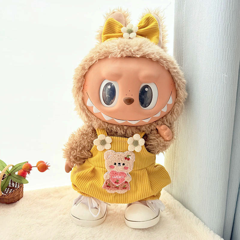 38Cm Labubu plush doll clothes for Labubu doll clothes MOKOKO sweetheart spring overalls