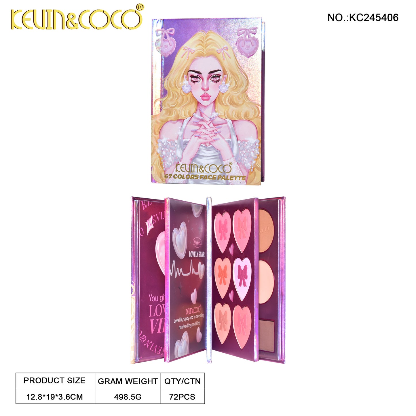 KEVIN & COCO Valentine's Day series 68-color five-layer flip book eyeshadow, bead matte high color rendering