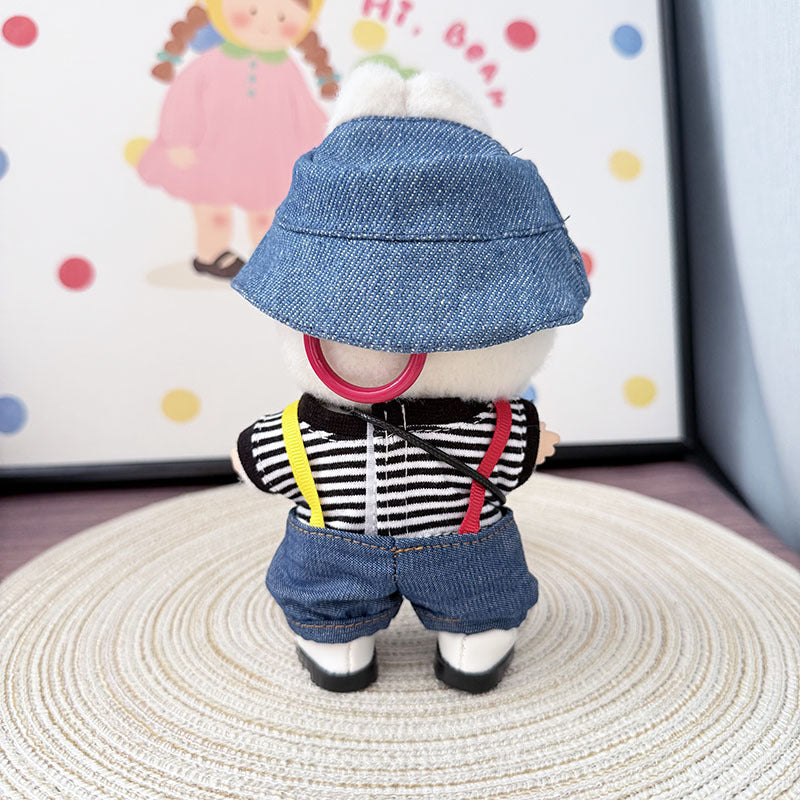The first, second and third generation keychain Labubu clothes pendant Labubu baby clothes colored denim strap set is cute.