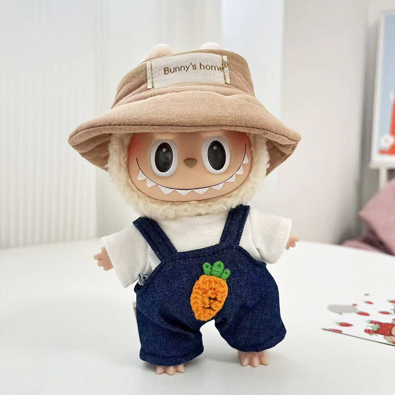 17Cm blind box rabub for small blue-gray rhombus grid sweater set labubu pendant clothes are cute and cute
