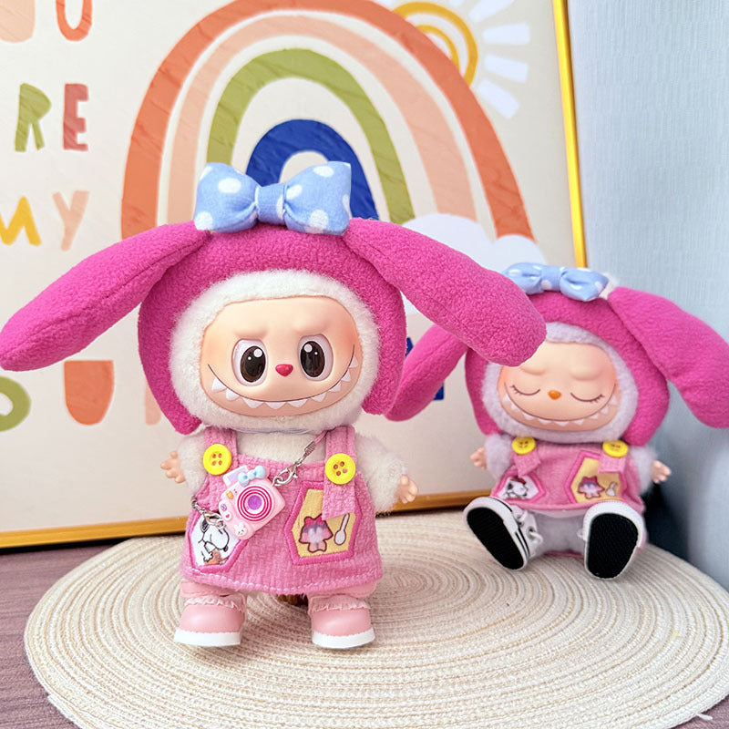The first, second and third generation Labubu clothes pendant Labubu sitting party baby clothes big ears pink princess suit is cute