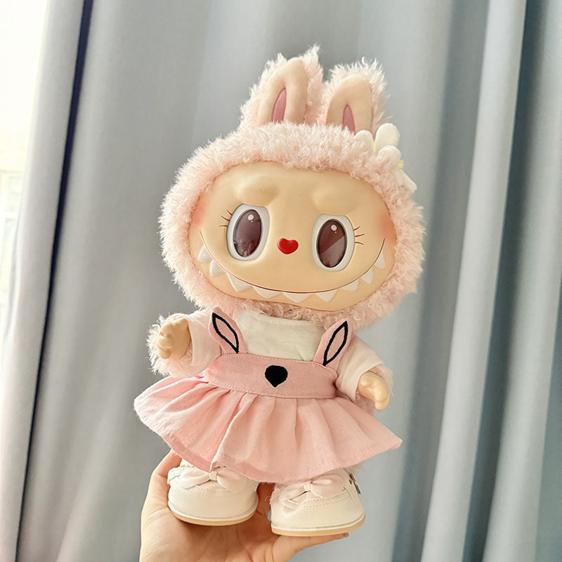 38Cm Labubu plush doll clothes Labubu doll MOKOKO Lei Feng coat rabbit ear strap skirt set