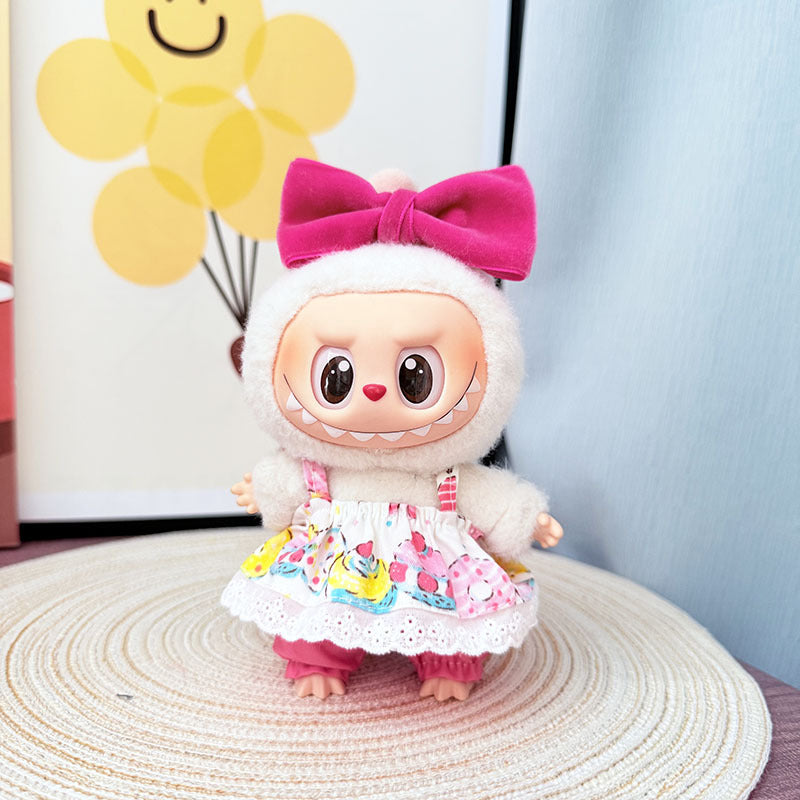 First, second and third generation Labubu clothes pendant Labubu sitting party baby clothes summer suspender skirt pink childhood clothes
