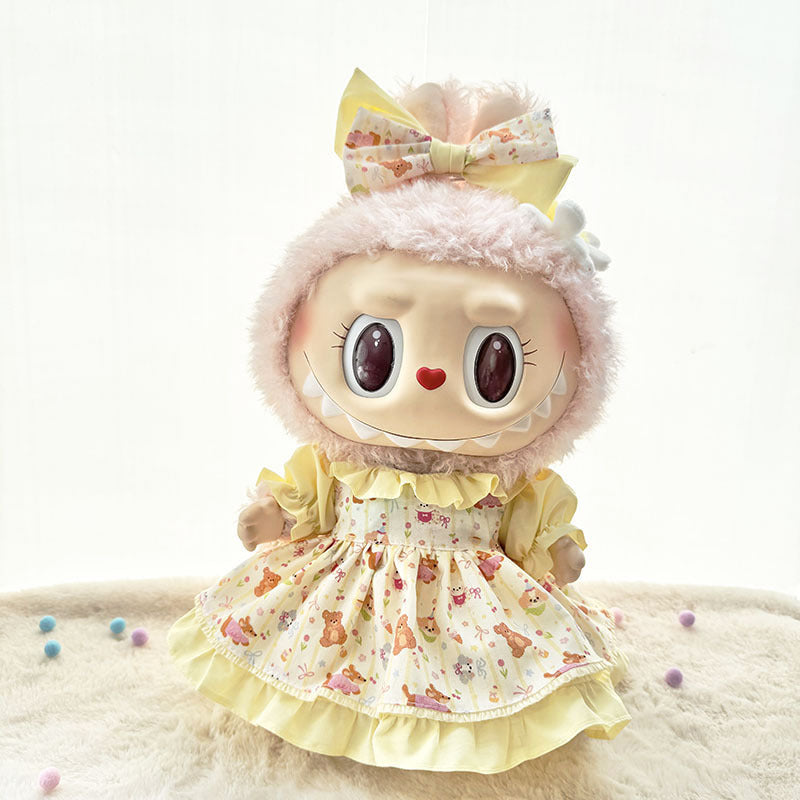 38Cm Labubu plush doll dress for Labubu doll baby dress sweetheart small animal yellow dress