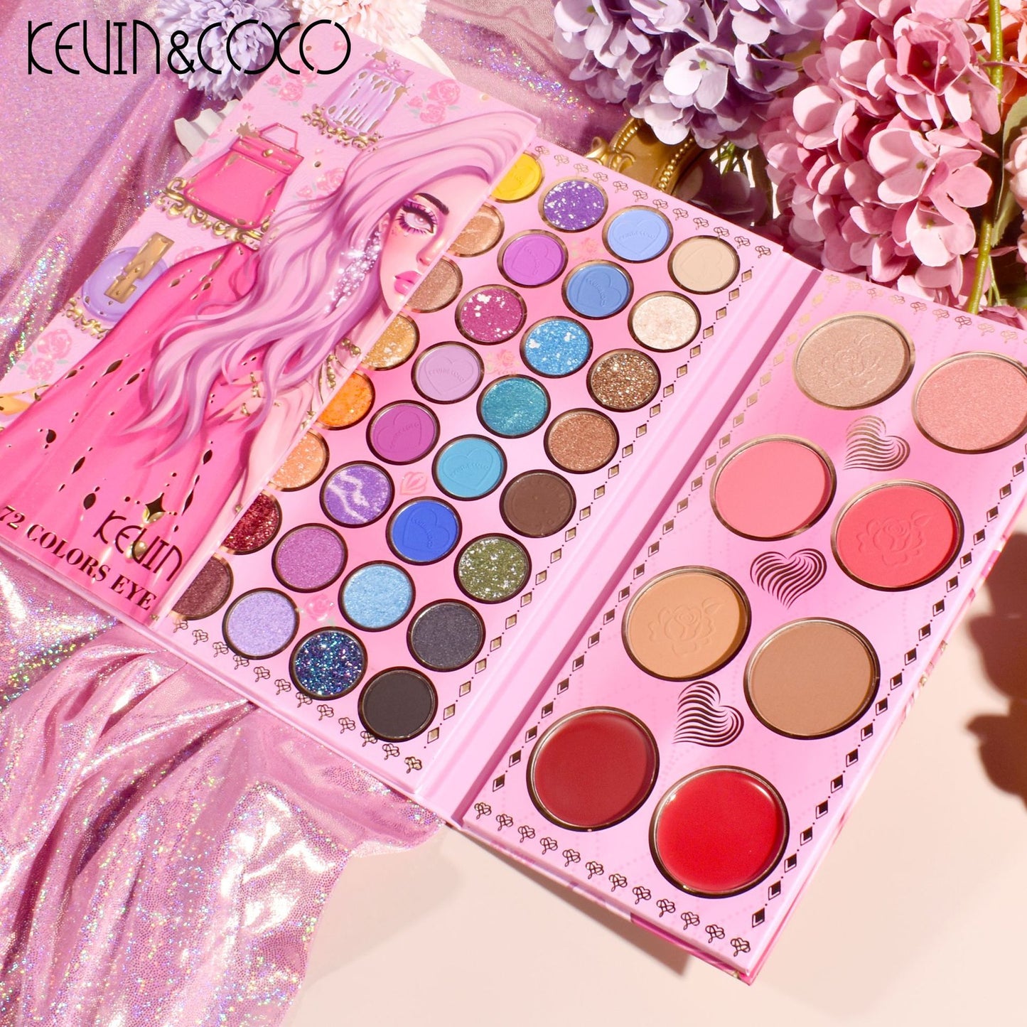 KEVIN & COCO 72-color eyeshadow disc folding model, pearlescent matte earth color lasting European and American style