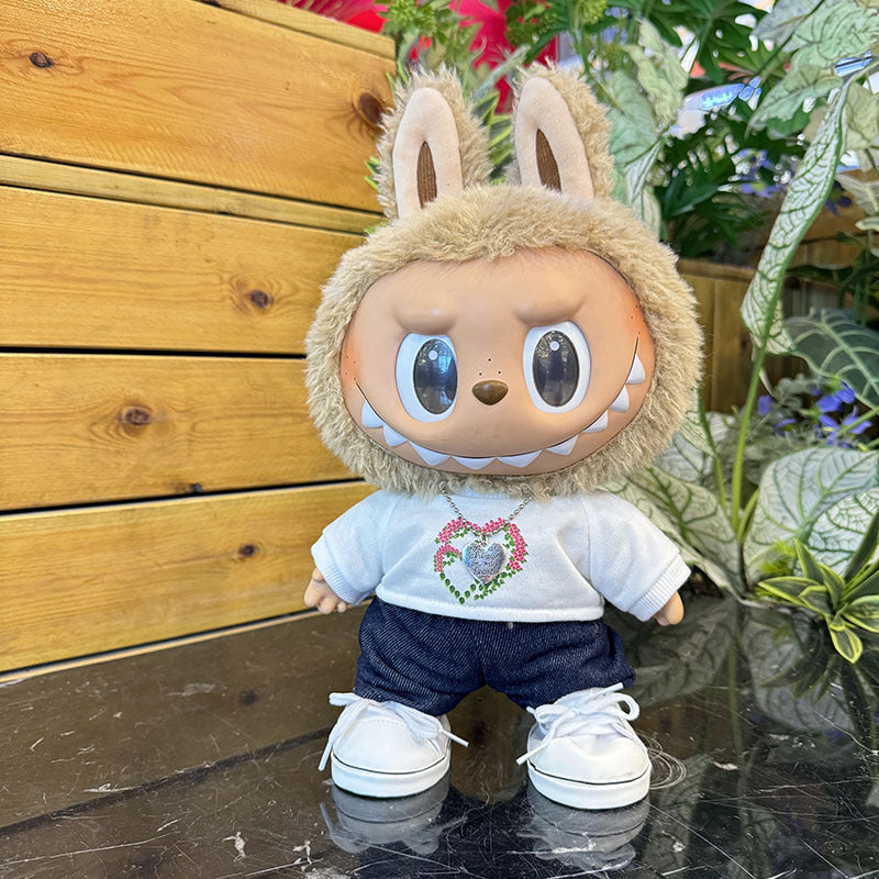 38Cm Labubu plush doll clothes for Labubu doll MOKOKO sweetheart heart print sweater set