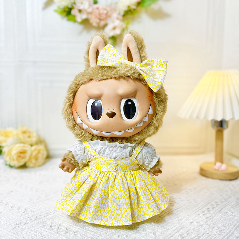 38Cm rabub vinyl plush doll clothes Labubu doll with floral pearl skirt three-piece set cute