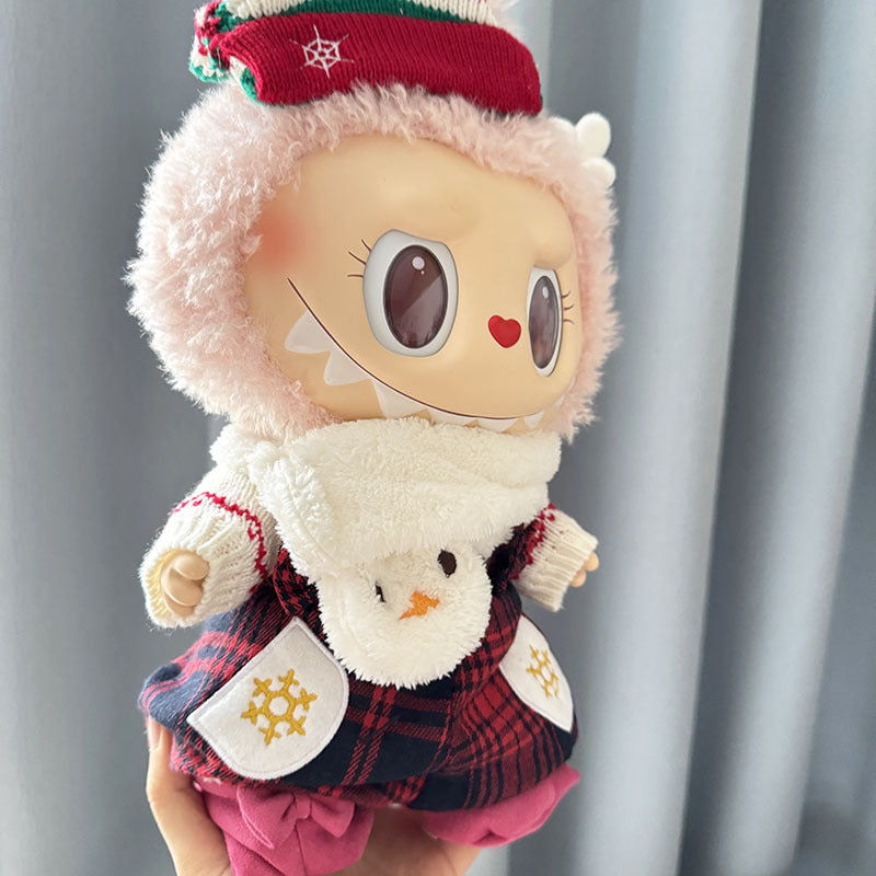 38Cm Labubu plush doll clothes for Labubu doll MOKOKO sweetheart snowman scarf New Year's wear