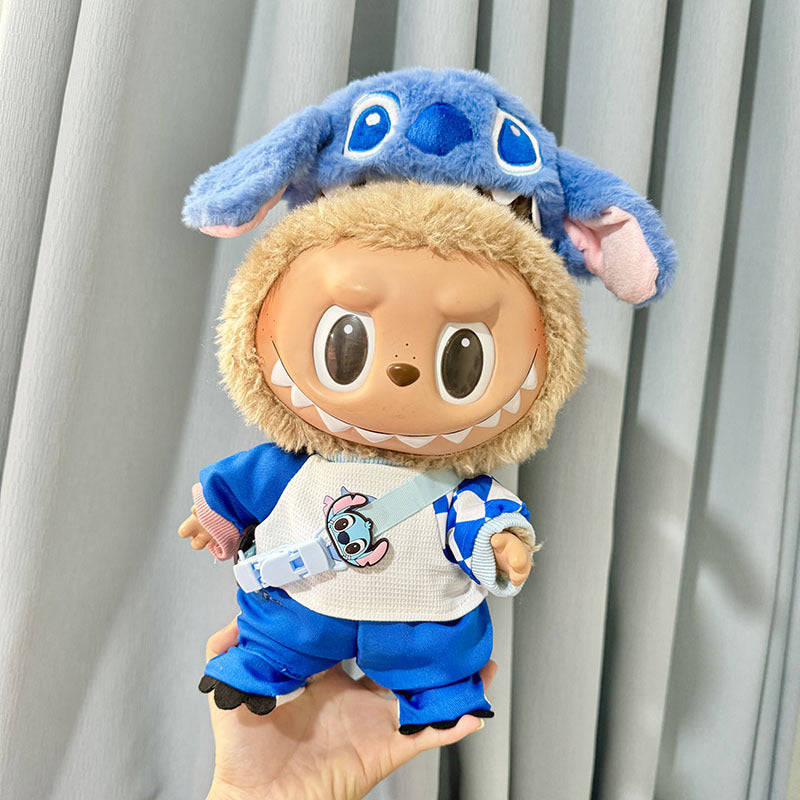 38Cm Labubu plush doll clothes for vinyl Labubu doll clothes Stitch suit cute