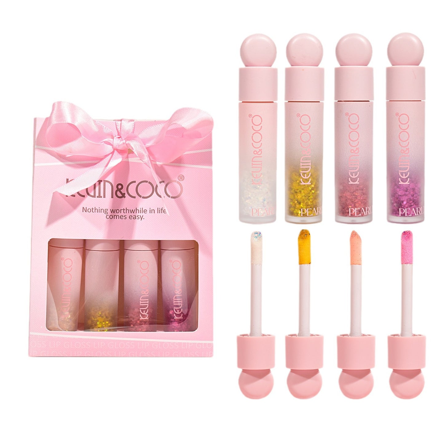 KEVIN & COCO 4-pack sequin gel lip gloss, super flash, large particle flash, giant flash student model