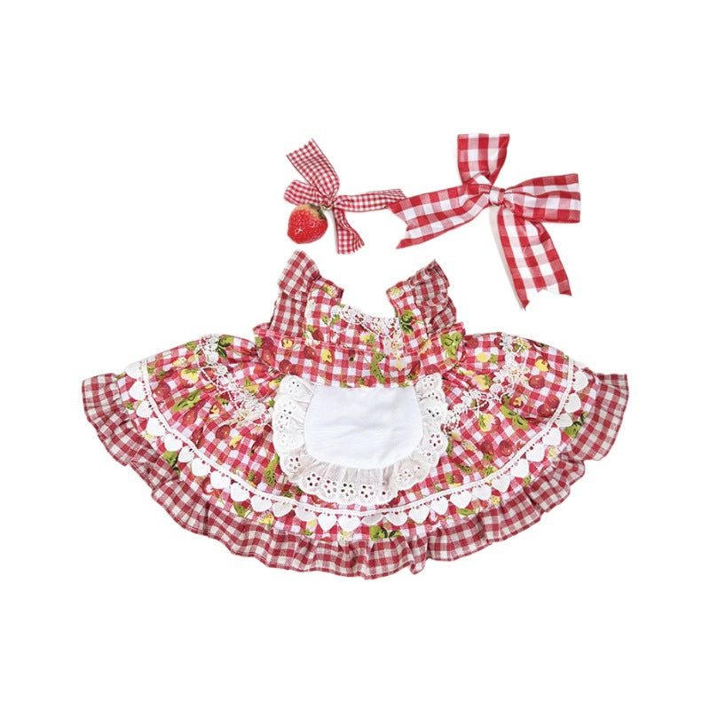 38Cm Labubu plush doll clothes for Labubu doll clothes pastoral picking strawberry dress set