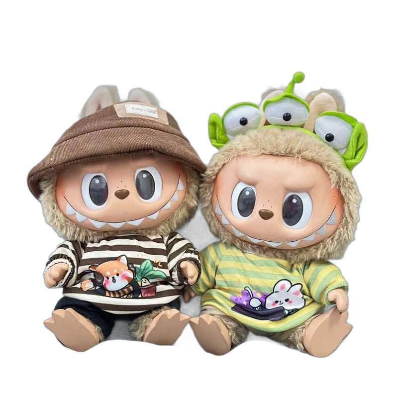 38Cm Labubu vinyl plush doll clothes for Labubu doll clothes striped animal shirt set cute