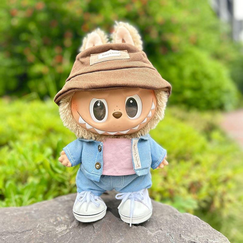 38Cm Labubu plush doll clothes for Labubu doll clothes spring yellow gauze skirt + flower set